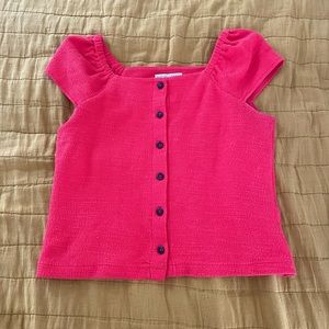 Bright red, cap sleeve, button down top